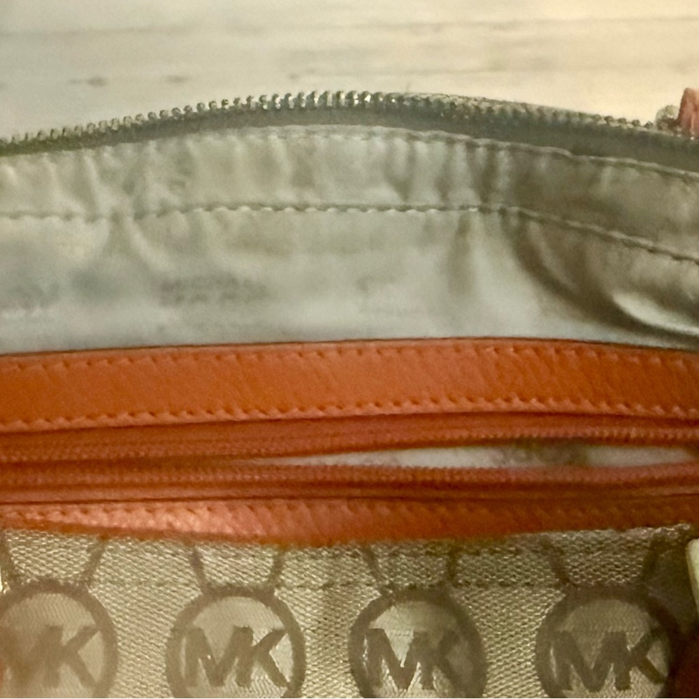 Michael Kors Monogram Gansevoort Beige Tangerine Canvas Leather Satchel Bag - Picture 13 of 16